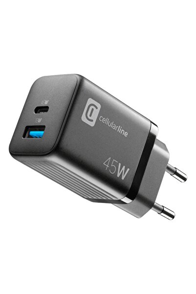 Cellular Line Multipower Gan 2 Port 45W Süper Hızlı Şarj Adaptörü Siyah
