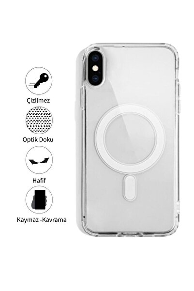 peakaks Iphone X/XS Magsafe Destekli Kablosuz Şarj Uyumlu Şeffaf Silikon Kılıf