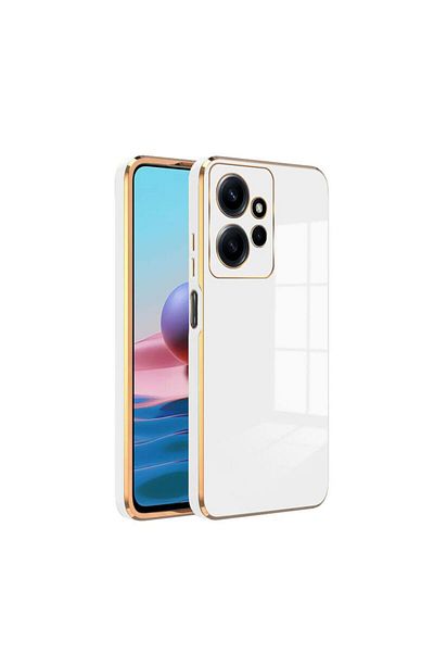Fibaks حافظة هاتف Redmi Note 12 ذات حافة لامعة ومطرزة باللون الذهبي
