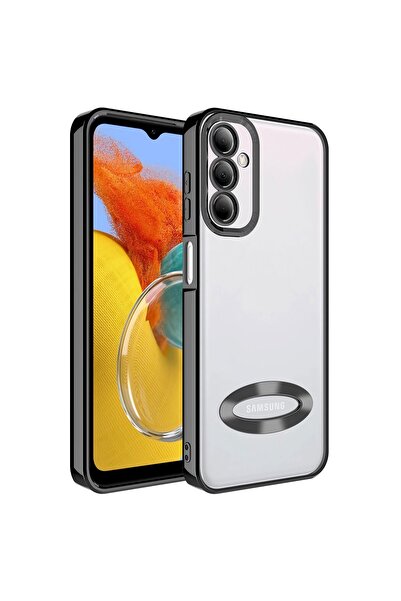 Fibaks Galaxy M14 Kılıf Kamera Lens Korumalı Şeffaf Renkli Logo Gösteren Parl...