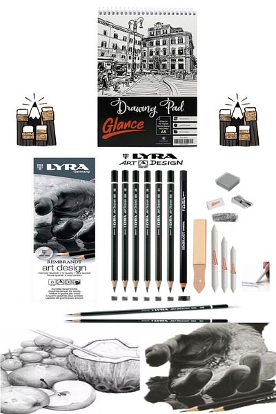 GLANCE Sketchbook A5 120 gr 50yp Lyra Art Design Graduated Charcoal Sketch professional Drawing Set