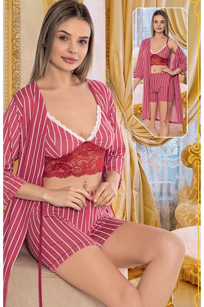 JENİKA Set de pantaloni scurți cu dungi pentru femei, 3 piese