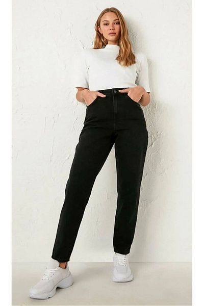 LAMİRAMOOD Μαύρο Mom Jean Jean ψηλόμεσο ελαστικό Lycra