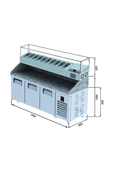 Galleyz Make Up Buzdolabı - 3 Kapılı - Granit - Yüksek 200x80x108/150 Cm