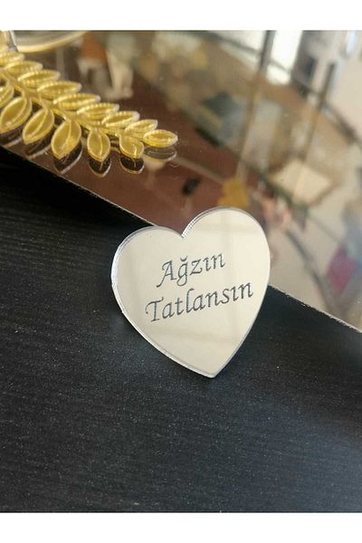 SG TASARIM Γαμπρός Δίσκος Καφέ Σημειώσεις 3 εκ. Καρδιά Plexi Ασημί 4 Τεμάχια