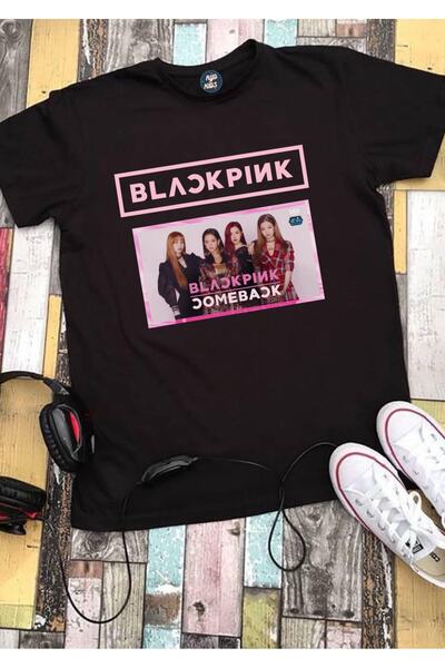 RYO FASHİON Black Pink Group Anime Black Short Sleeve Children's T-Shirt Unisex