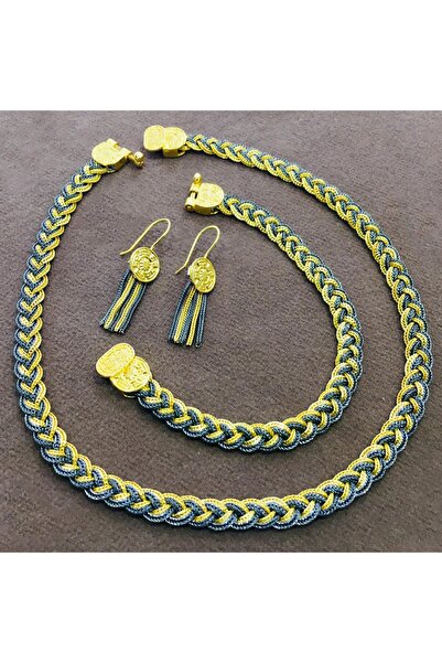 Midyat Nurtaş Gümüş Örgü Tasarımlı Midyat Hasır Işlemeli 925 Ayar Gümüş Üçlü Set 201010596