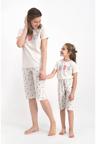 ROLY POLY Women's Beige Short Sleeve Capri Pants Pajama Set