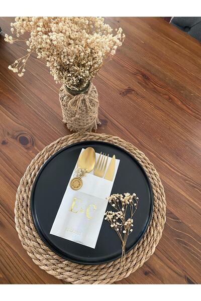 kidspartim White Gold Seal Gilded E & C Detailed Pocket Napkin 50 Pieces