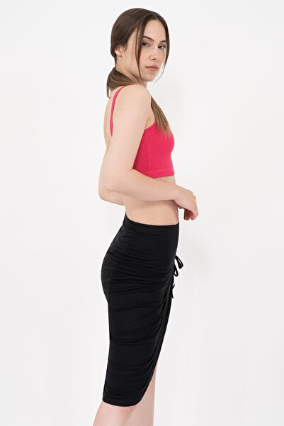 Soyo Black Viscose Adjustable Slit Double Skirt