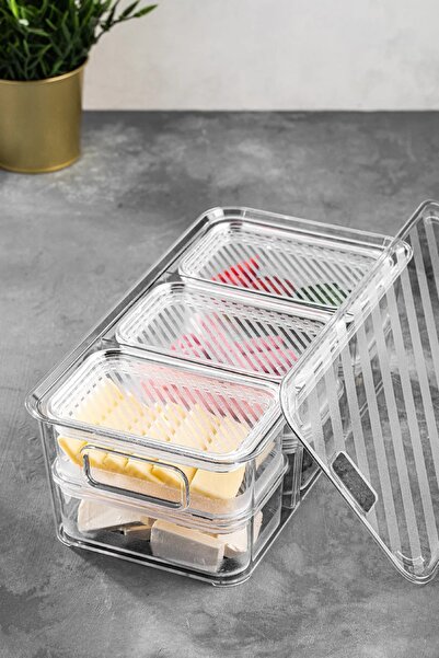 Şener collection 7 Compartment Acrylic Lid Box Storage Container Set Breakfast Bowl Transparent - Breakfast Set - Picnic Set