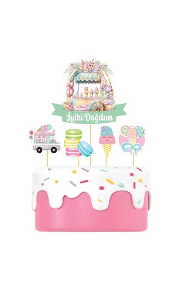 kidspartim مسواك تزيين الكيك بتصميم صيفي من Macaron مكون من 5 قطع