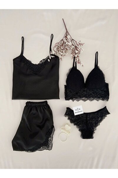 MH Moony Homewears Virgina 4'lü Saten Pijama İç Giyim Seti