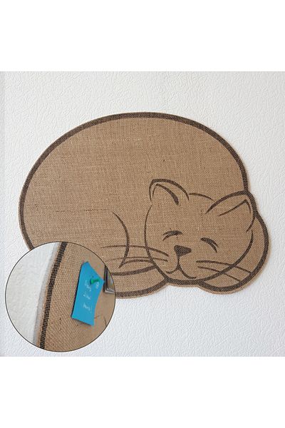 PAWAWAY Cat Shaped Jute Fabric Covered Adhesive Back Wall Panel.42x56 Cm
