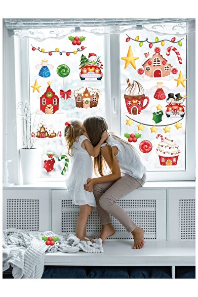 LİPYOS زينة عيد الميلاد، رجل الثلج، ملصقات زجاجية مزخرفة على شكل نجوم