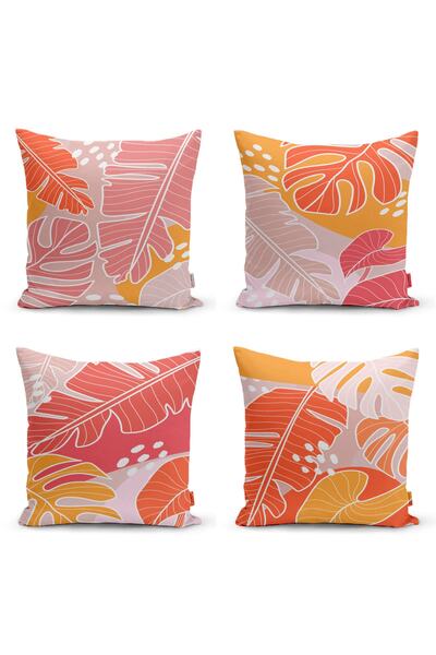 QueenHome Set de 4 huse pentru perne cu imprimare digitală decorativă