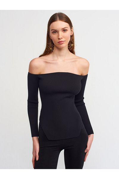 Dilvin 10263 Pulover cu umăr deschis-negru
