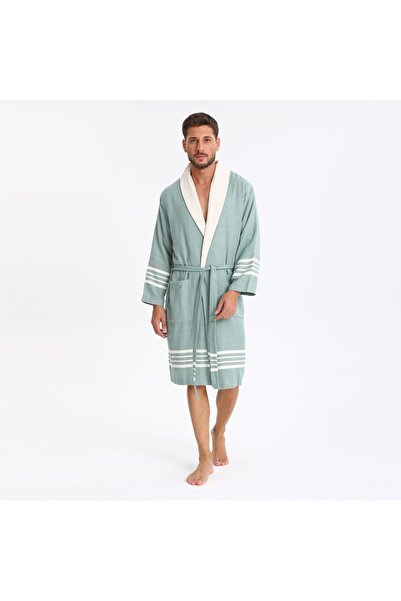 PESHCE رداء حمام للجنسين مع منشفة على الأرض باللون الأخضر