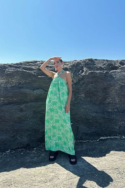 Seda Yalçın Atelier Green Cross Collar Loose Midi Dress