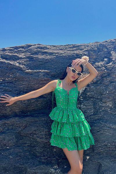 Seda Yalçın Atelier Green Floral Ruffle Mini Dress