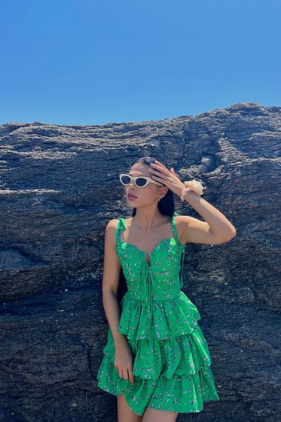 Seda Yalçın Atelier Green Floral Ruffle Mini Dress