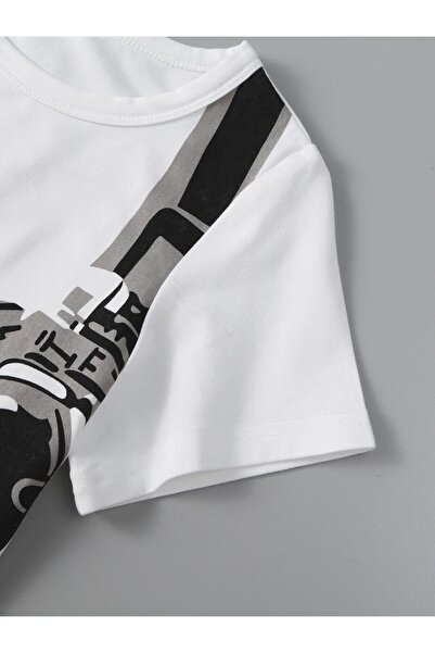 Machetta Beyza Headphone Detail Printed Summer Children's T-Shirt Shorts Set