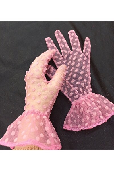 es moda shop Βραδινό φόρεμα Lara Polka Dot Νυφικά Γάντια Ροζ