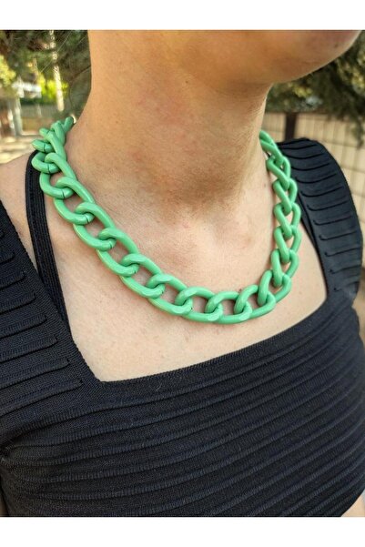 TÜKKAN ACCESSORİES Yeşil Kalın Zincir Kolye-zincirkol4