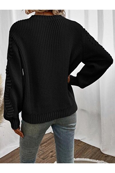 ADA Pulover de damă Selanik din tricot cu mâneci, cu decolteu, negru