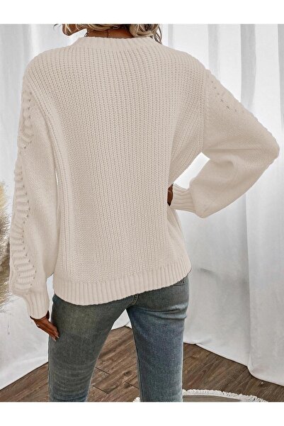 ADA Pulover de damă Selanik din tricot cu mâneci, cu decolteu, alb