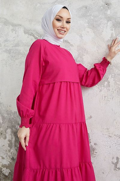 InStyle Μονόστρωμα Λεπτομερές Casual Φόρεμα - Φούξια
