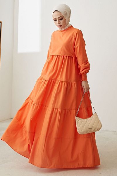 InStyle Λεπτομερές Casual Hijab Φόρεμα Μονής Στρώσης - Πορτοκαλί