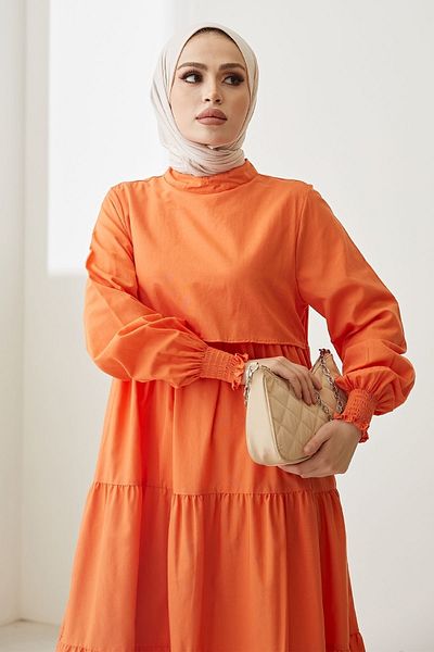 InStyle Λεπτομερές Casual Hijab Φόρεμα Μονής Στρώσης - Πορτοκαλί
