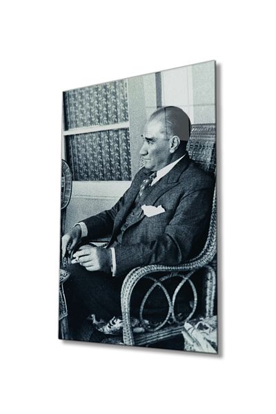 Rosyvien Tablou din sticlă portret Mustafa Kemal Atatürk, decor de perete pentru casă, birou și școală, cadou, sticlă călită