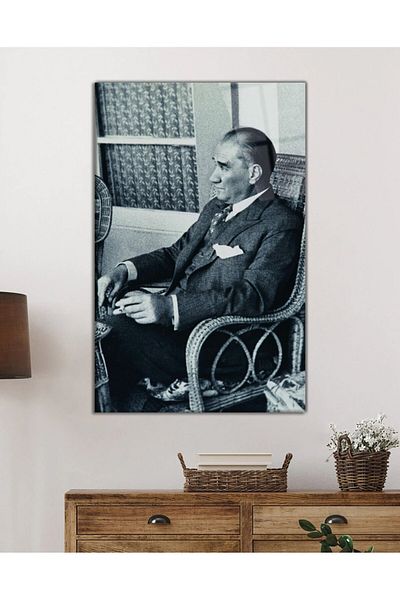 Rosyvien Tablou din sticlă portret Mustafa Kemal Atatürk, decor de perete pentru casă, birou și școală, cadou, sticlă călită