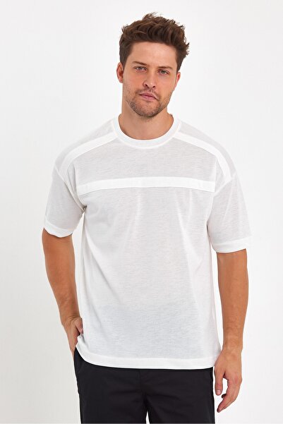 Textured Design Oversize Men's White T-Shirt
