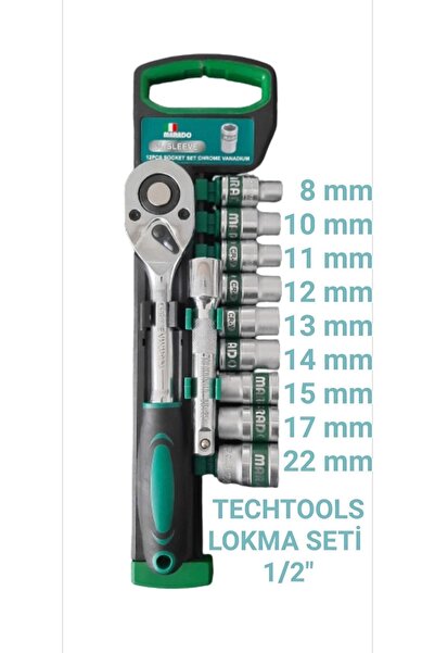 TECHTOOLS 11'li Cırcırlı Lokma Takımı 1/2'' Lokma Seti 11 Parça Profesyonel