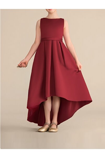 nsmkidslife Fusta asimetrică de culoare burgundă pentru fete, detaliată, simp...