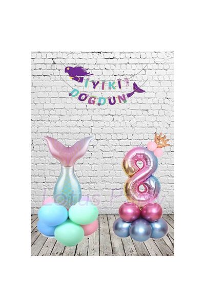 LOTUS PARTY Σετ πάρτι με θέμα τη γοργόνα 1 έτους Mermaid Tail Foil Balloon Figure Foil Balloon Mermaid Banner