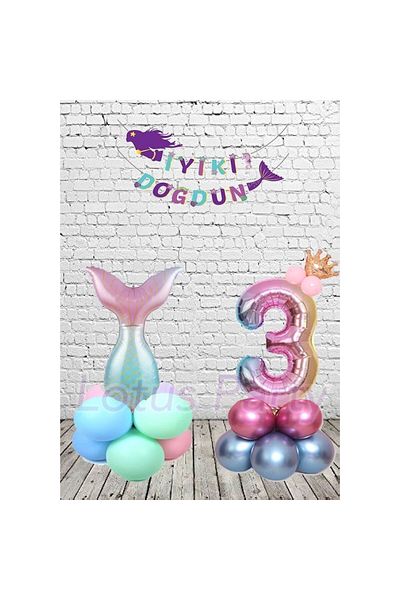 LOTUS PARTY Σετ πάρτι με θέμα τη γοργόνα 3 ετών Mermaid Tail Foil Balloon Figure Foil Balloon Mermaid Banner