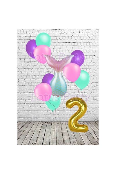 LOTUS PARTY Σετ πάρτι με θέμα γοργόνα 2 ετών Mermaid Tail Foil Balloon Figure Foil Balloon 12 τμχ Μπαλόνια