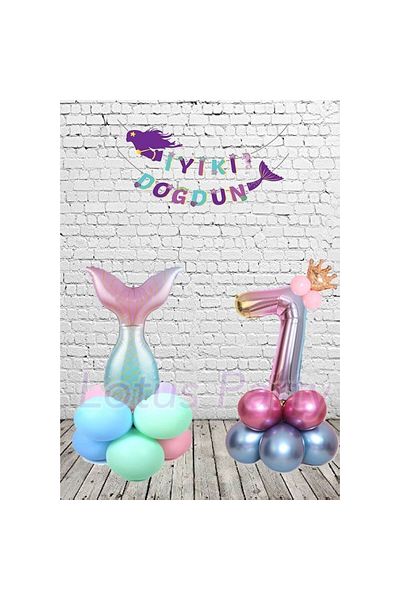 LOTUS PARTY Σετ πάρτι με θέμα τη γοργόνα 7 ετών Mermaid Tail Foil Balloon Figure Foil Balloon Mermaid Banner