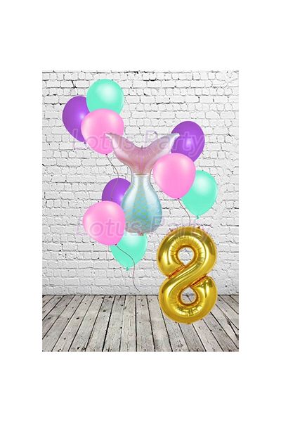 LOTUS PARTY Σετ πάρτι με θέμα τη γοργόνα 8 ετών Mermaid Tail Foil Balloon Figure Foil Balloon 12 τμχ Μπαλόνια