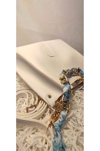 Z&HA Accessory Geanta de dama din piele moale - cu esarfa, accesorii lant, 3 compartimente, pentru brat si umar