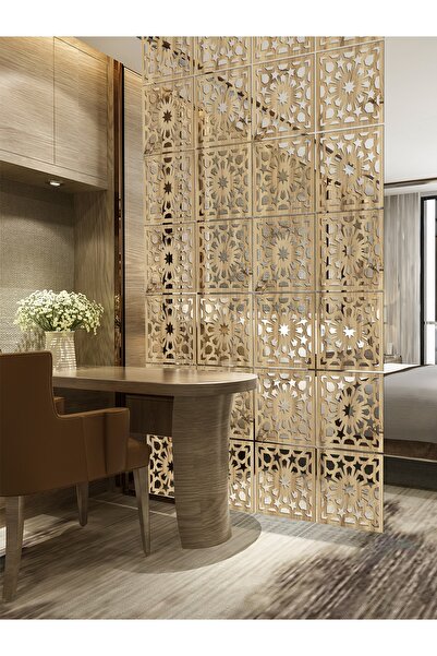 standarts Makta ® Lazer Kesim Sarkıt Paravan, Ahşap Seperatör, Oda Bölücü 4'lü Panel Levha Seti