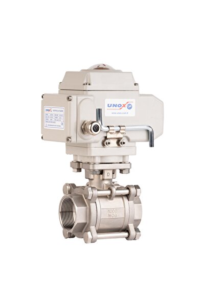 Unox 220V AC ELEKTRİK AKTÜATÖRLÜ PASLANMAZ 3 PARÇALI DİŞLİ KÜRESEL VANA 1/2"