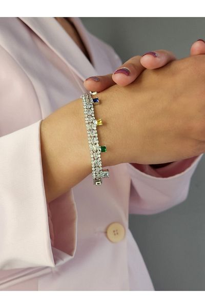 Eva Takı Zircon Colored Stone Handcuff Bracelet