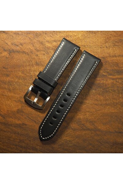 Ventum سلك مصنوع يدويًا من الجلد الطبيعي مخيط بالكامل باللون الأسود مقاس 24 مم