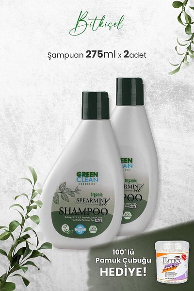 Green Clean Spearmint Shampoo - 275 ml x 2 Pieces and Gift