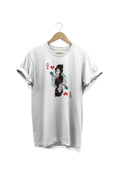 remonz Λευκό μπλουζάκι με στάμπα της σειράς Amy Winehouse Playing Cards